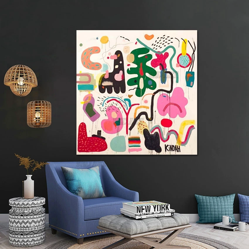 

Чистая ручная роспись, рождественский подарок, настенное украшение для детской спальни, мультяшная картина маслом, красочная картина, искусство на холсте, большие части