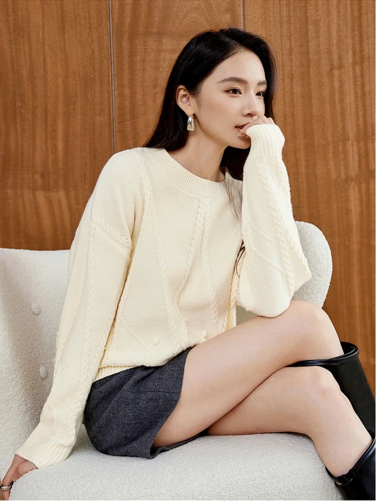 SENTUBILA простые вязаные пуловеры женские повседневные прямые с круглым вырезом и