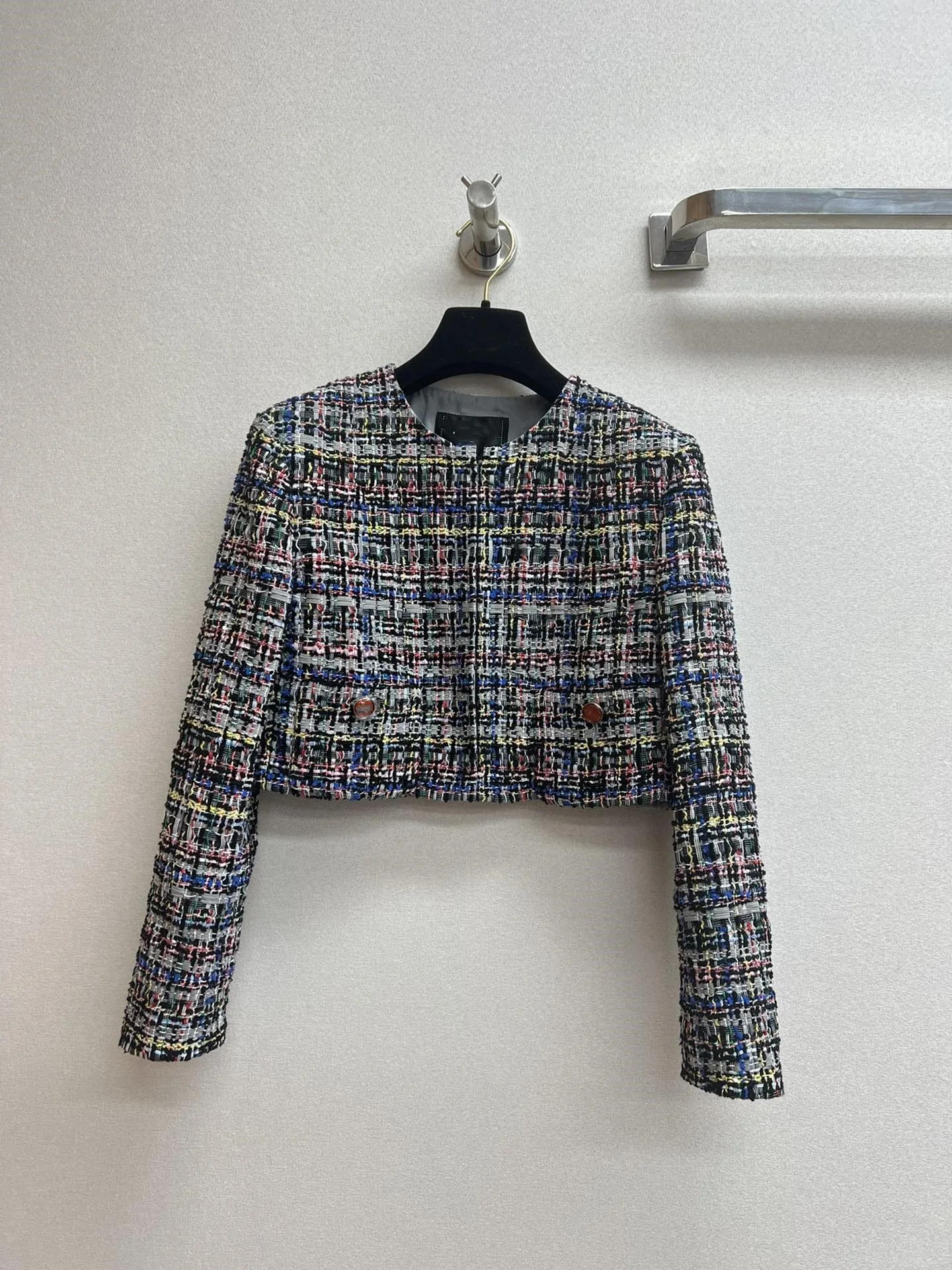 

2023 Spring Brand New Designer Women's High Quality Silk Lining Plaid O-neck Tweed Jackets C482