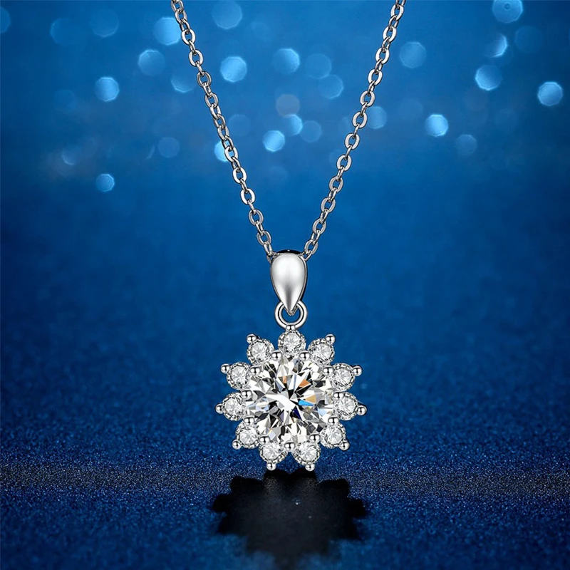 

Real Moissanite 1CT2CT Sterling Silver 14K White Gold Plated GRA D Color VVS1 Moissanite Sunflower Jewelry For Women Girl