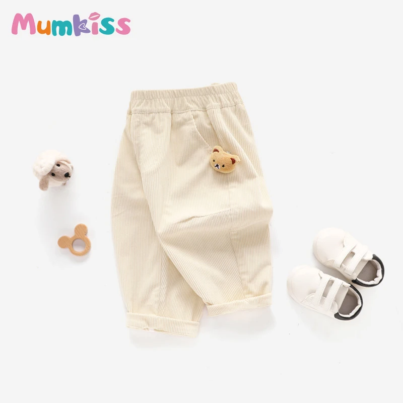 

Mumkiss Children Pants for Spring and Autumn Solid Color Cartoon Little Bear Corduroy Trousers Casual Style Baby Girls Clothes