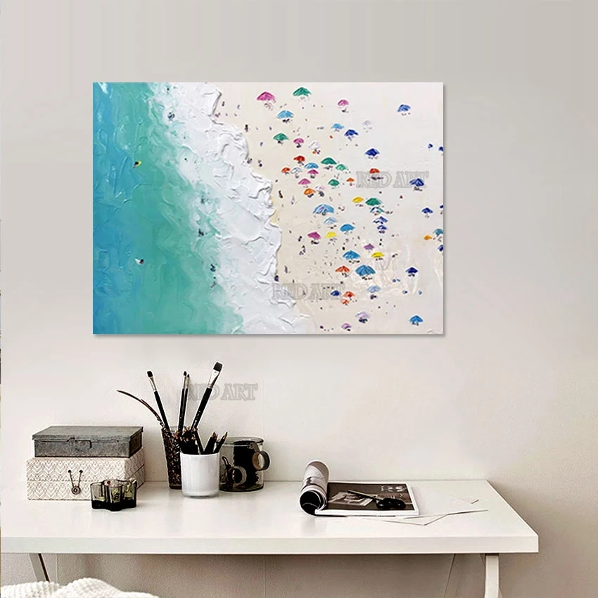 Толстая Текстура картина маслом на холсте пляжная волна Картина абстрактный