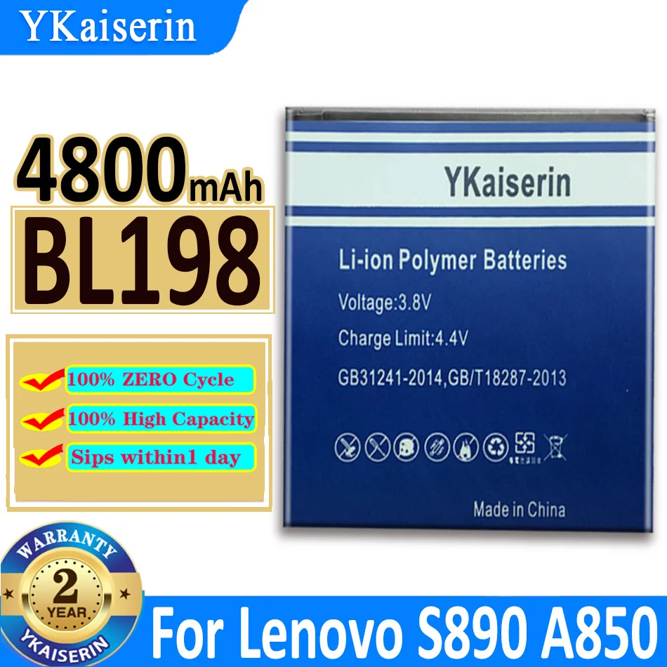 

4800mAh YKaiserin Battery BL 198 BL198 For Lenovo A859 A860E S890 A850 A830 K860 K860I A678T S880I Mobile Phone Bateria