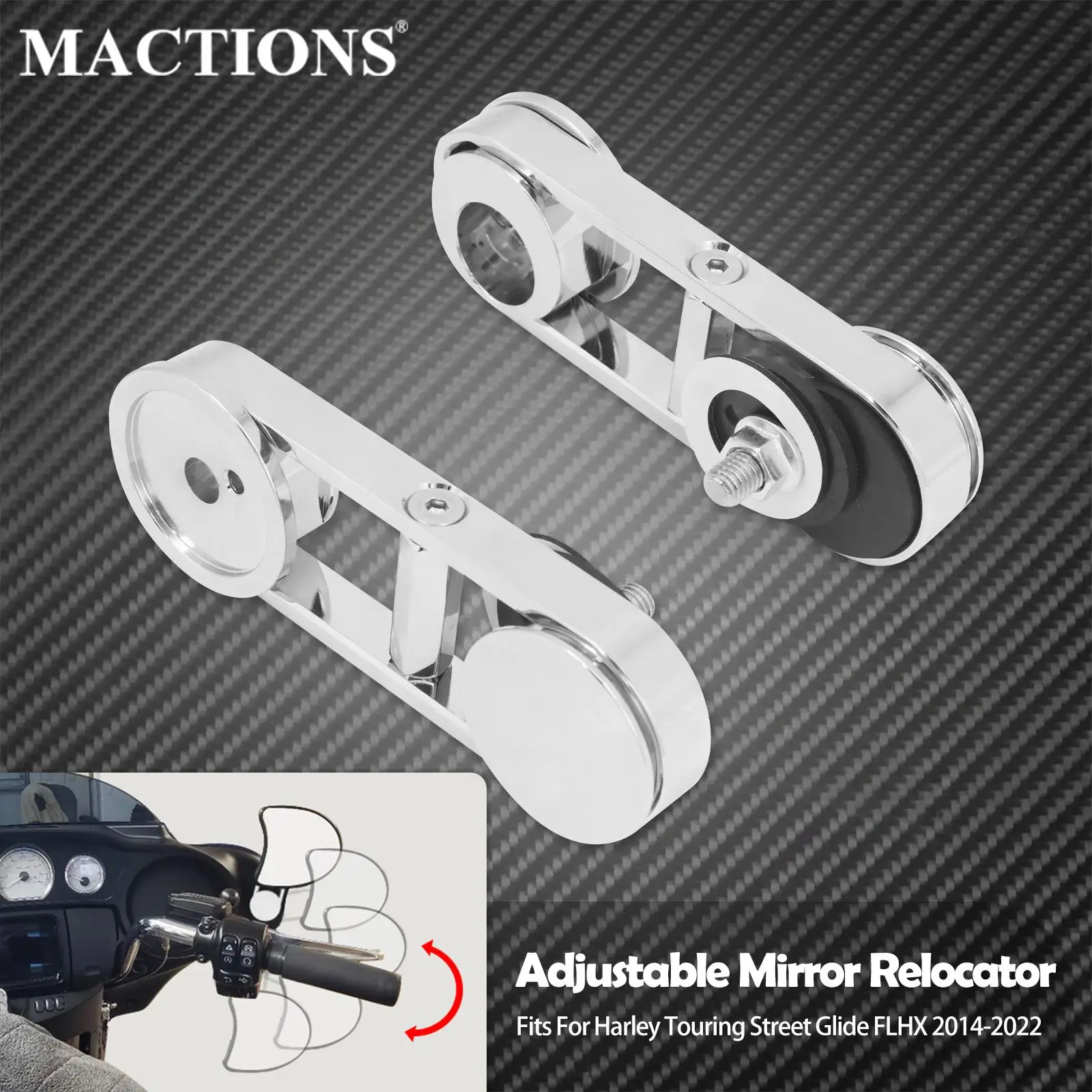 

2xMotorcycle Chrome Adjustable Drop Mirror Relocator Mount Kits For Harley Touring Street Glide FLHX CVO FLHXSE Special 2014-Up