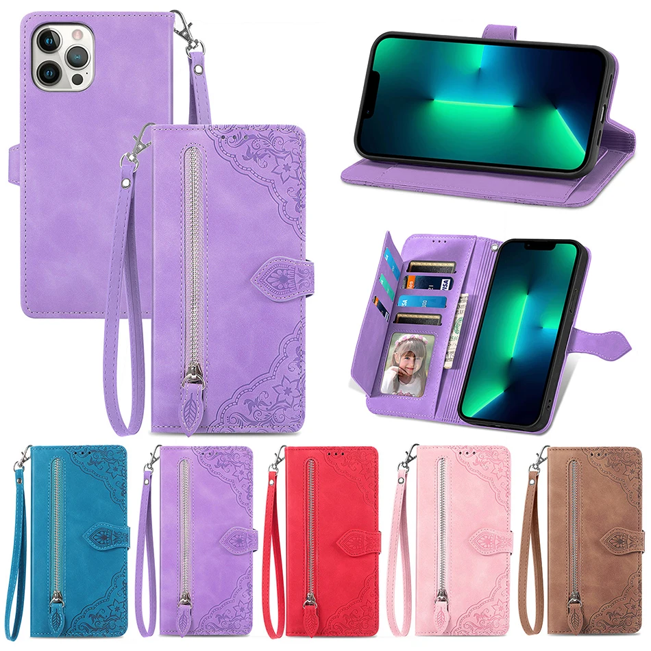 

Flip Leather Case For iPhone 14 13 12 Mini 11 Pro Max 10 X XR XS Max 7 8 6 6s Plus SE 2022 2020 SE3 SE2 Wallet Cover Wrist Strap