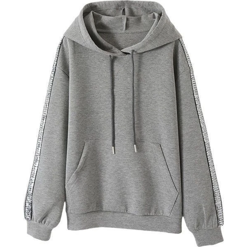 Женский свитшот с капюшоном Серый Повседневный Свободный пуловер длинными