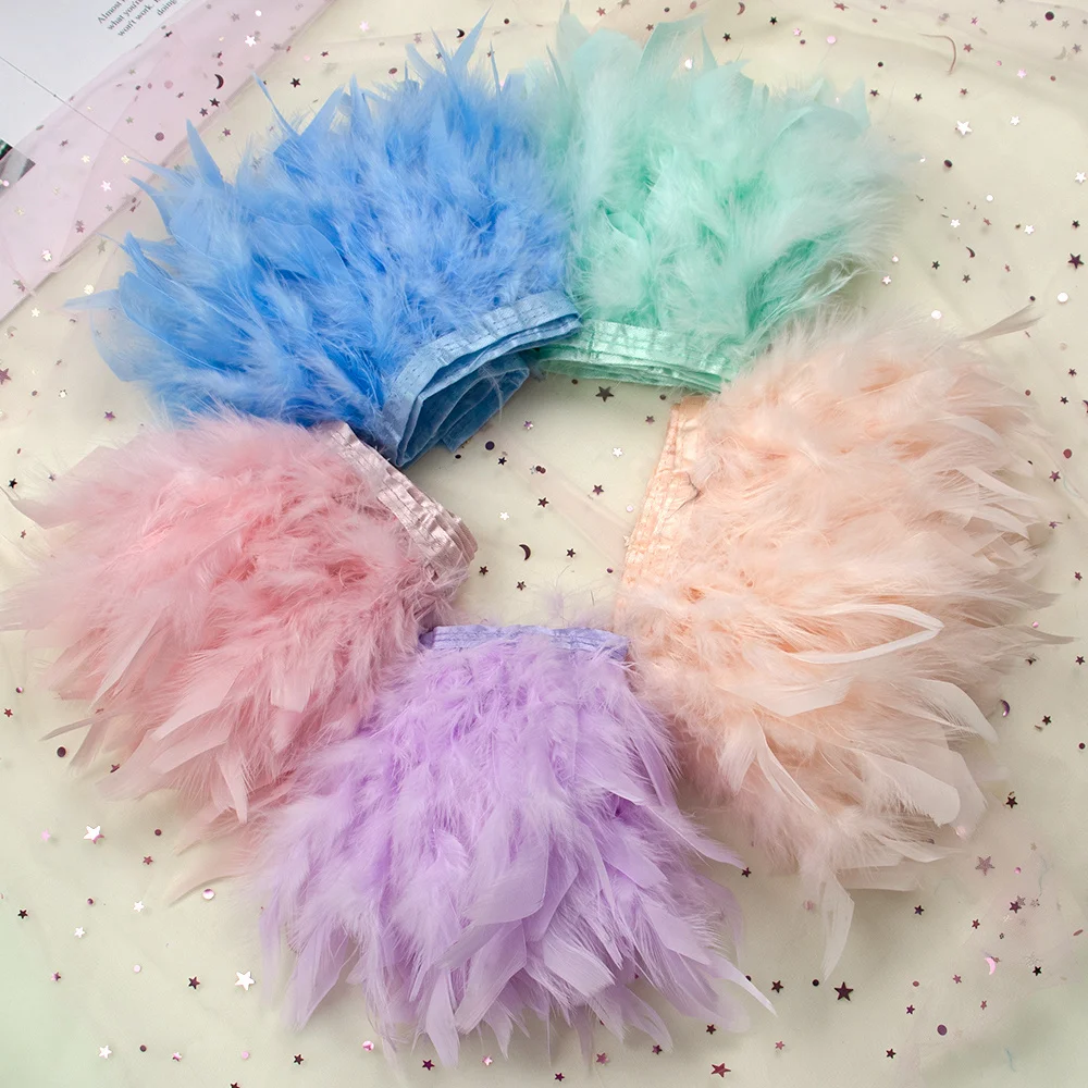 

10Yard Pink Turkey Feather Trim Fringe Stripped Turkry Plumas Ribbon 10-15CM Wedding Dress Clothes Sewing Crafts Decoration