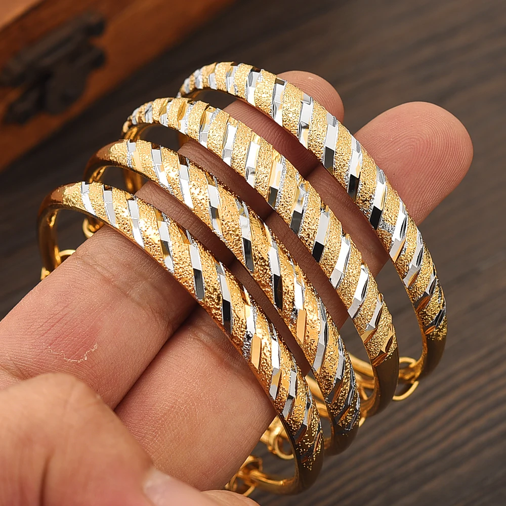 

4PCS 65MM Ethiopia Gold-Silver Color New Bangle Women Men African European Girls Wedding Bride Gifts