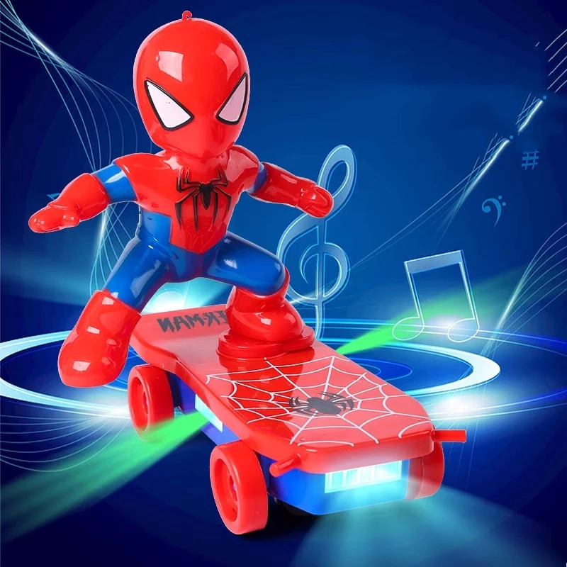 

New The Avengers Spiderman Automatic Flip Rotation Skateboard Acousto-optic Car Electric Music Toy Stunt Scooters Birthday Gift