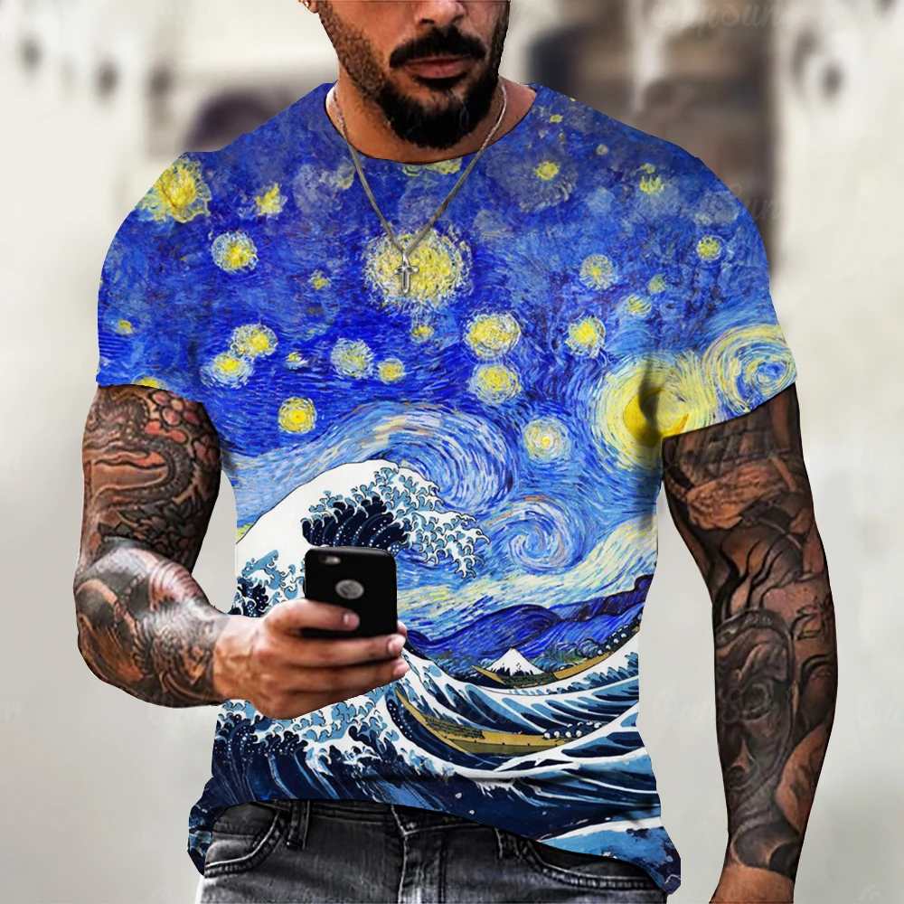 

2023 World Famous Painting Men'S T Shirts Clothing 3d Animal Print T Shirts Summer Short Sleeves Oversized Cool Handsome Shirts