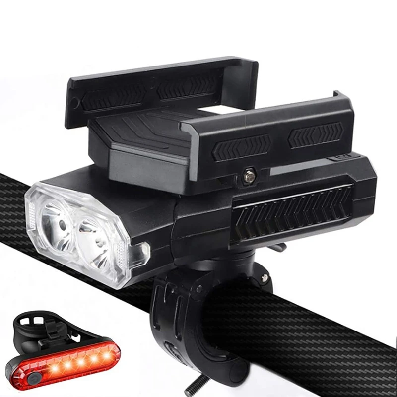 

Светильник с держателем для мобильного телефона, 5 в 1 фонарь с гудком, водонепроницаемый Передний фонарь для велосипеда и задсветильник рь