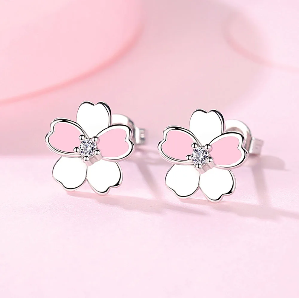 

New 925 Silver Plated Women Stud Earrings Fashion Romantic Small Fresh Pastoral Flower A Pair Ear Studs Jewelry for Women