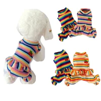 rainbow strip puppy clothes cherry pattern dog hoodies jumpsuit princess pajamas for small medium dogs yorkshire pet cat pyjamas