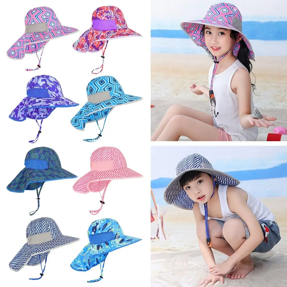 

Outdoor Beach Cap Sunscreen Adjustable UV Protection Sun Hat Wide Brim Cap Children Bucket Hats