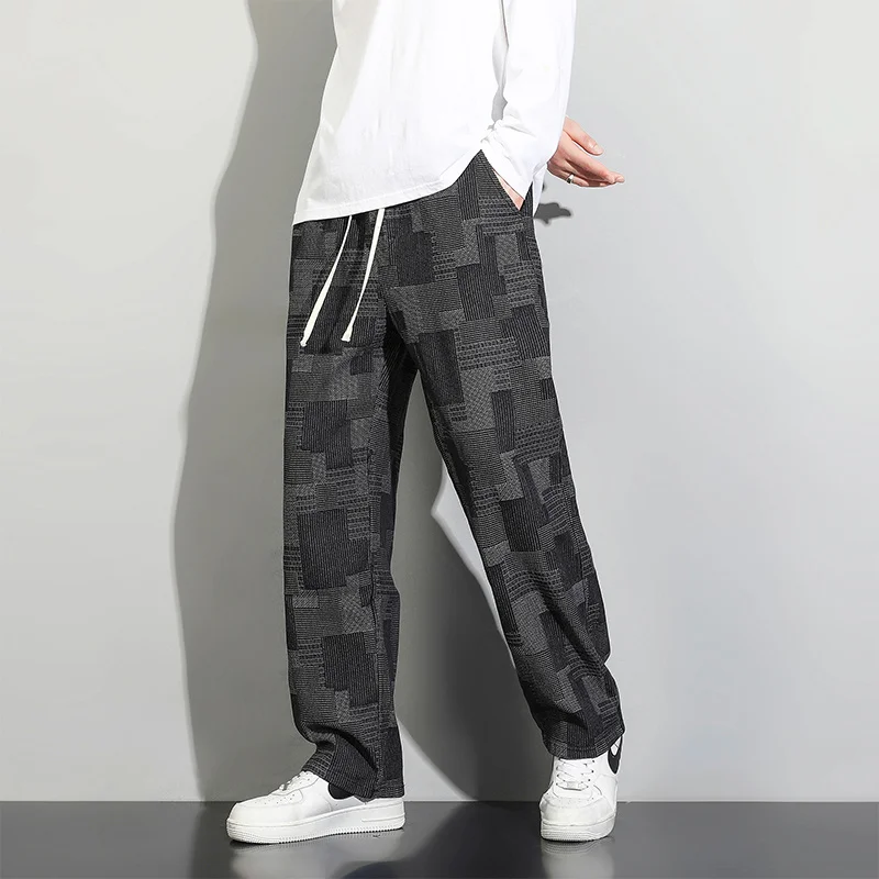 Blue Black Plaid Jeans Men Fashion Retro Straight Jeans Men Japanese Streetwear Hip-hop Loose Denim Pants Mens Trousers S-3XL