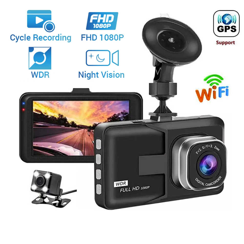 Dash Cam WiFi Full HD 1080P Car DVR Rear View Car Video Recorder Night Vision Auto DVRs Dashcam Car Camera GPS Tracker Black Box