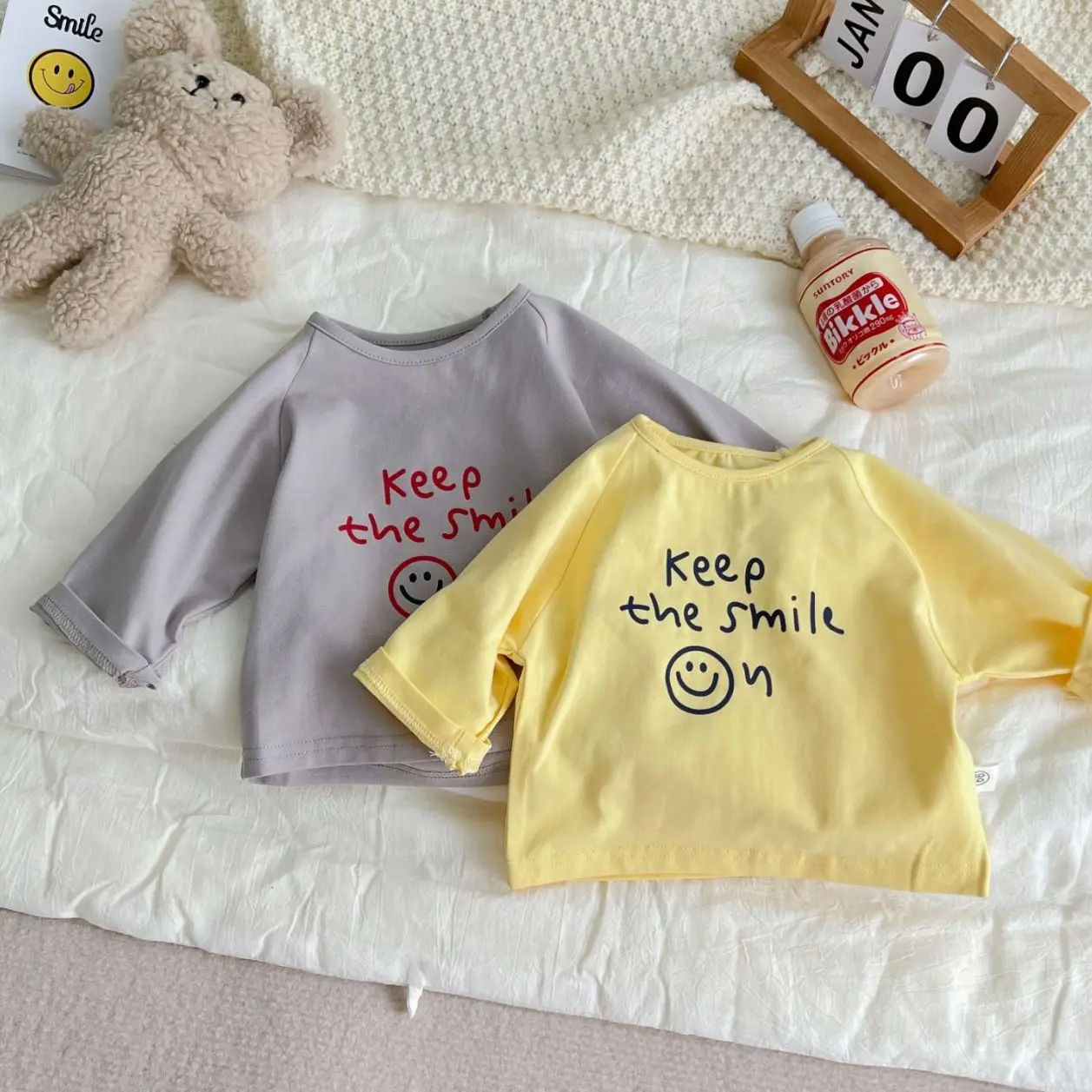 

Cute Smiley Print Baby Long Sleeve T Shirt Comfortable Infant All Match Sweatshirt Cotton Toddler Kids Boys Girls Pullover 0-24M