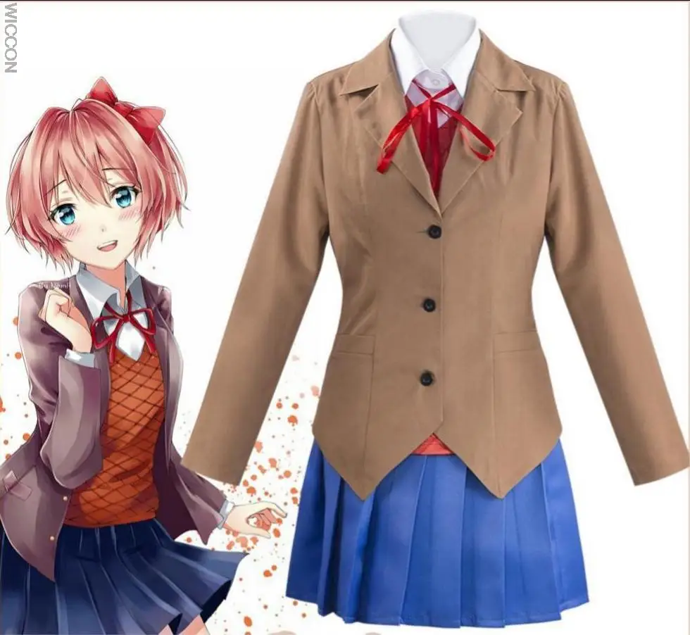 Аниме Doki Литературный клуб Monika Косплей Sayori Yuri Natsuki карнавальный костюм Школьная