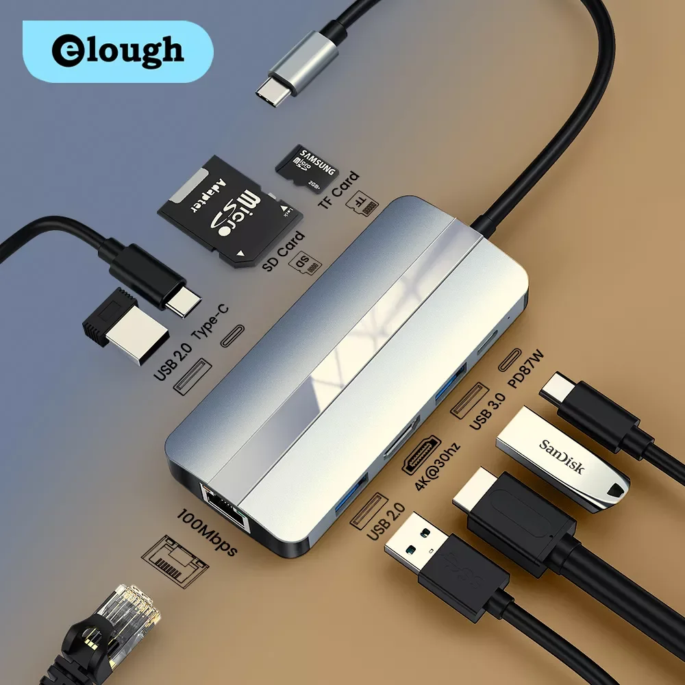 

Elough USB C HUB Type C to HDMI-compatible USB 3.0 Adapter 9 8 in 1 Type C HUB 4K 60Hz Dock for MacBook Pro Air USB