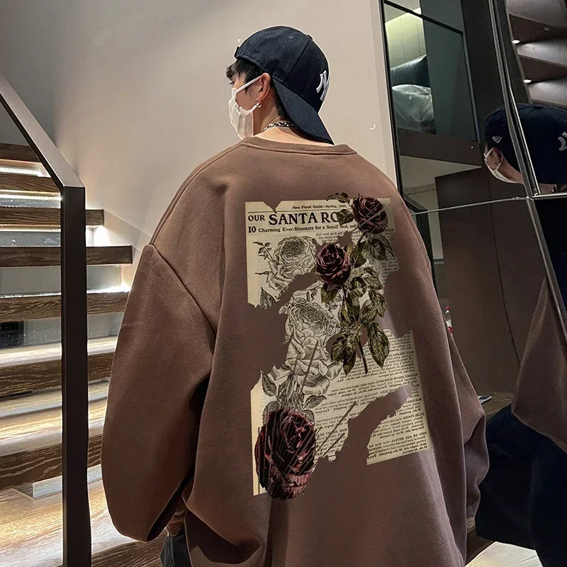 Свитшот с цветочным принтом роз винтажный пуловер West Coast круглым вырезом топ