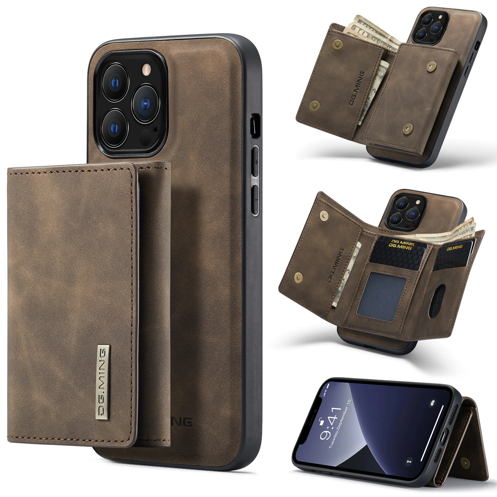 

DG.MING Luxury Magnetic Split body high-capacity Leather Phone Case For iPhone 14/13/12/11Pro Max SE 2022/2020 Xs Max 7/8 Plus