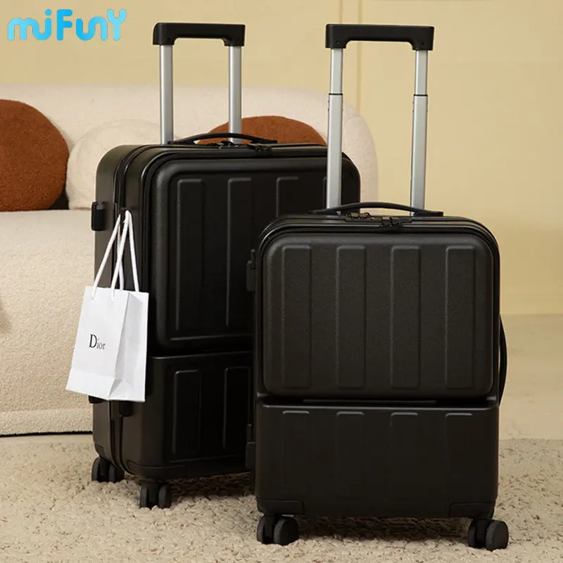 MIFUNY Front Open Password Luggage with USB Interface Pull Rod Trunk Travel Suitcase Carry on Luggage with Wheels Boarding Box