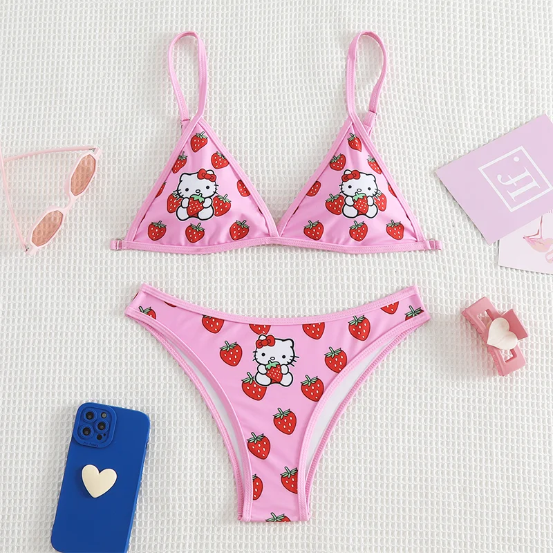 Sanrio Kawaii аниме Hellokitty бюстгальтер трусы комплект бикини мультфильм сексуальный на