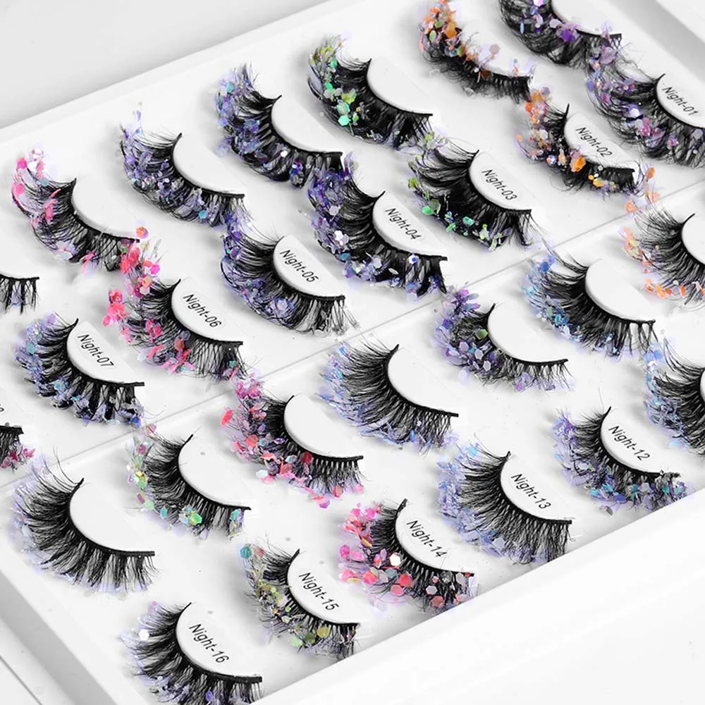 

New A Pair Glitter Sequin European American Style Fake Lashes Color Natural Nude Makeup Stage 3D False Eyelashes