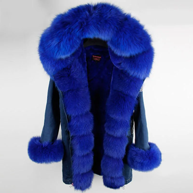 2022 new winter clothes natural fur coat denim pie overcome raccoon fur grass liner fox fur collar coat long coat female jacket