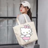 sanrio hellon kitty womens bags 2022 fashion waterproof large capacity canvas shopping bag shopper simple kids girl handbags