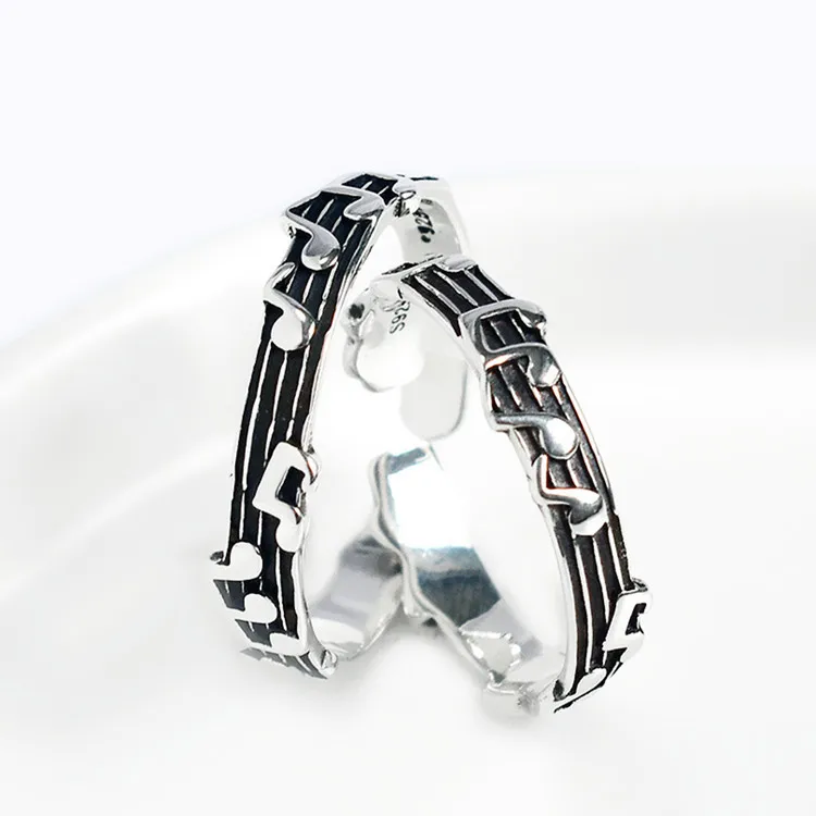 

New Personality Stave Musical Note Couple Ring Retro Old Fashion Design Trendy Music Ring Female Open Jewelry