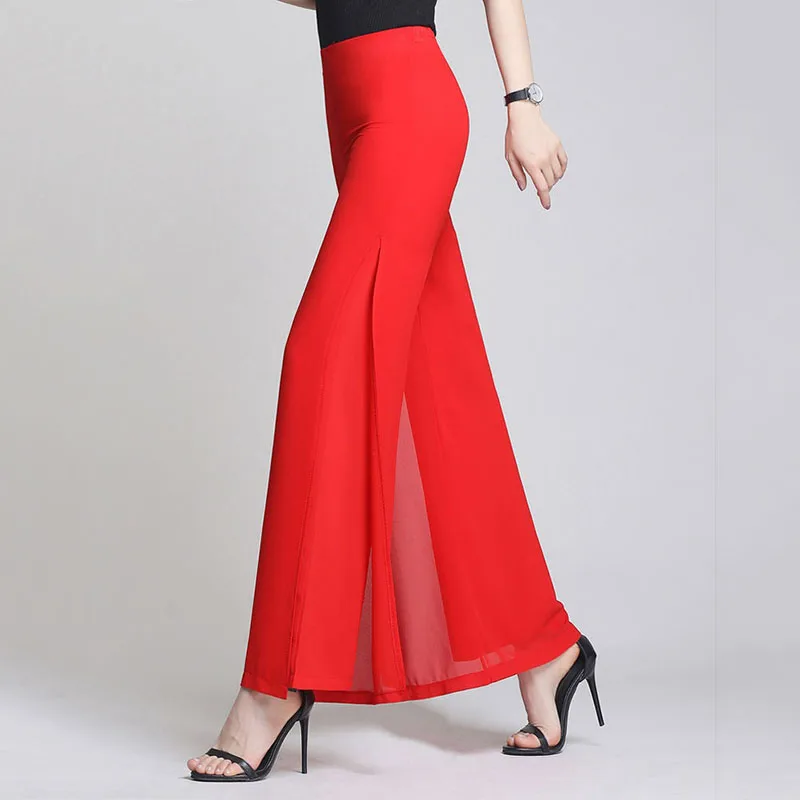 Женские шифоновые брюки с широкими штанинами двухслойные высокой талией