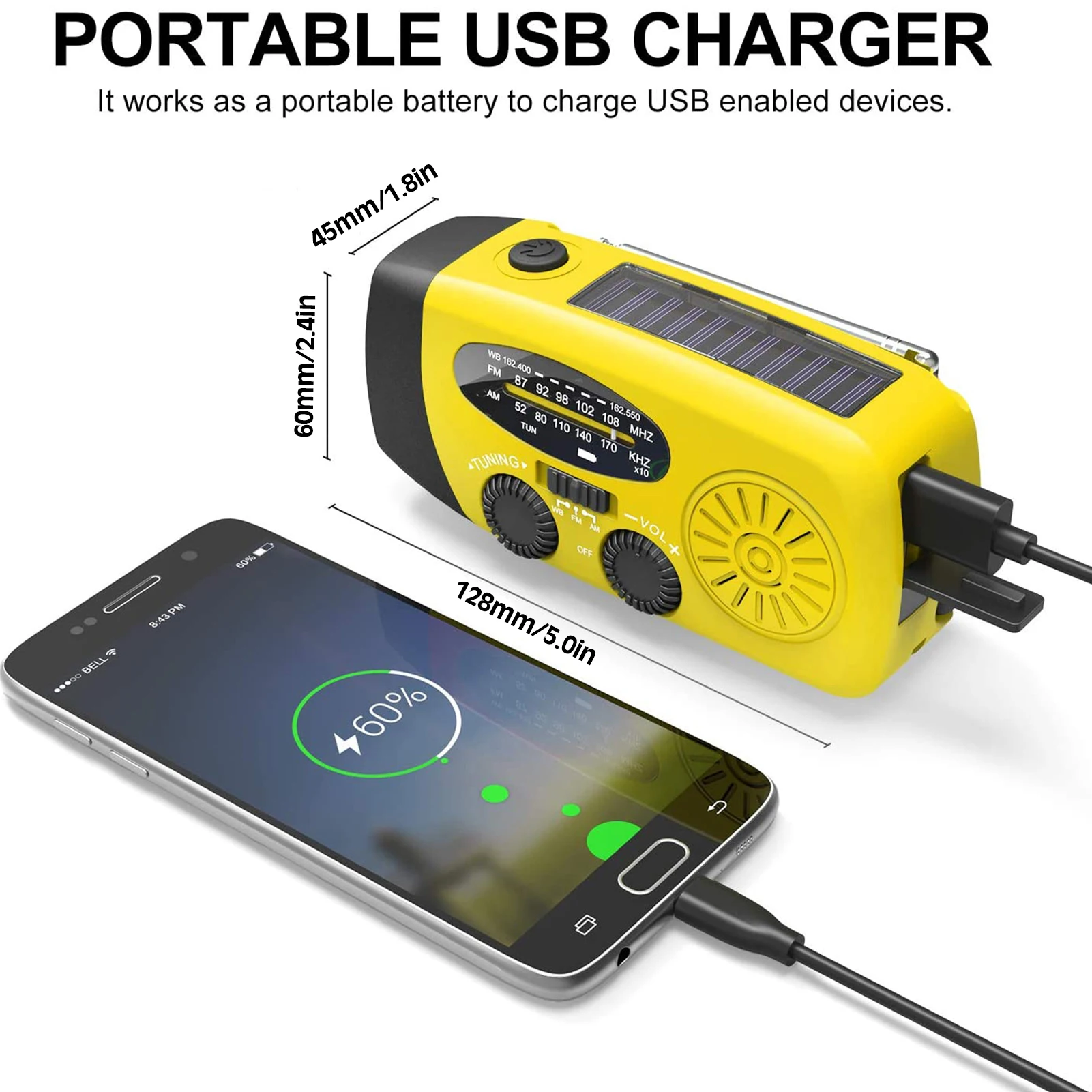 

1200mAh Solar Hand Crank RADIO Receiver Mini Portable AM/FM Weather Radio With 3 LED Flashlight Emergency Power Supply