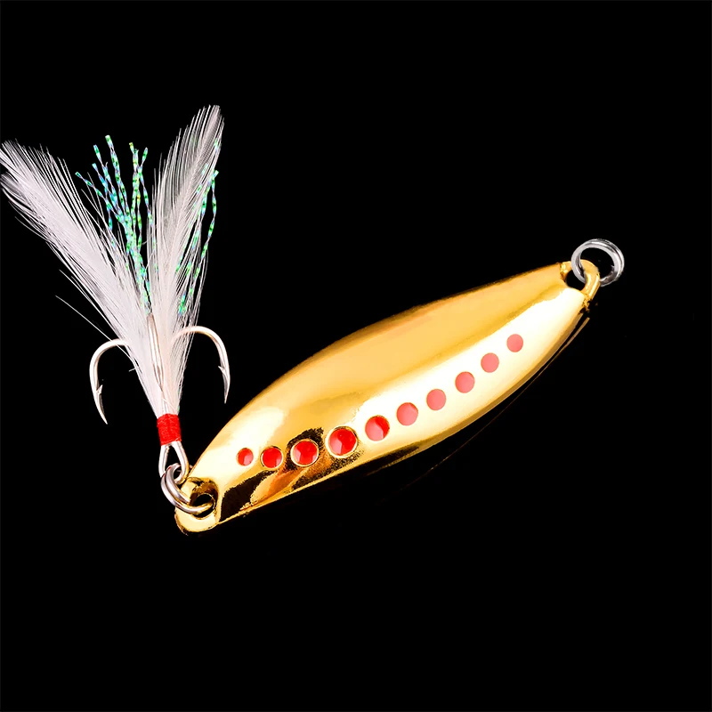 

1Pcs Vib Spinner Spoon Metal Lures 7.5g 10g 15g 20g 25g Feather Treble Hook Artificial Bait For Bass Trout Pesca Fishing Tackle