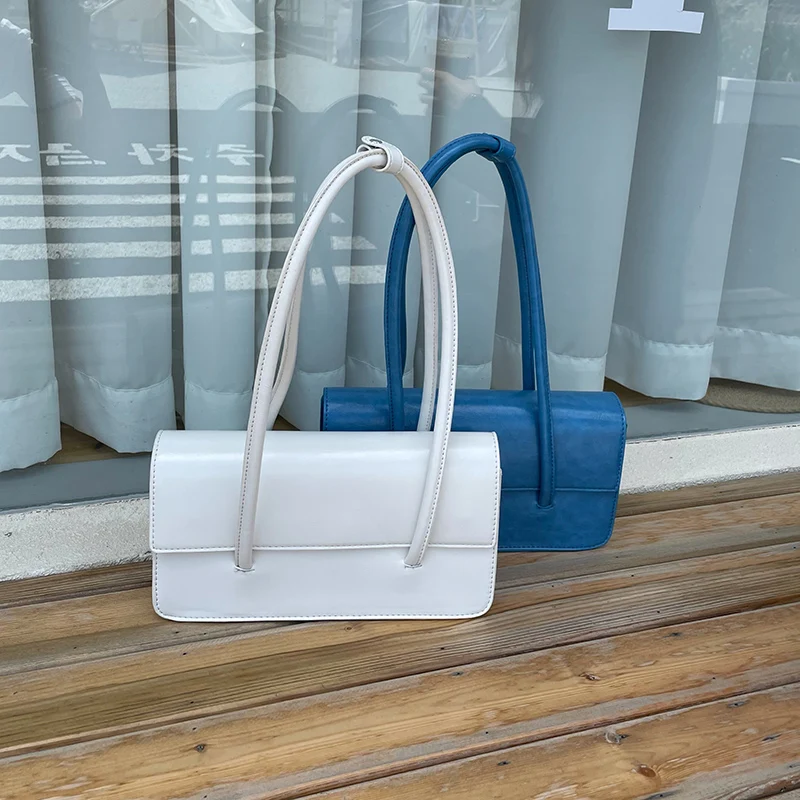 

Fashion Women Small Tote Shoulder Bag Retro Design Ladies Clutch Purse Handbags Solid Color PU Leather Female Underarm Bags