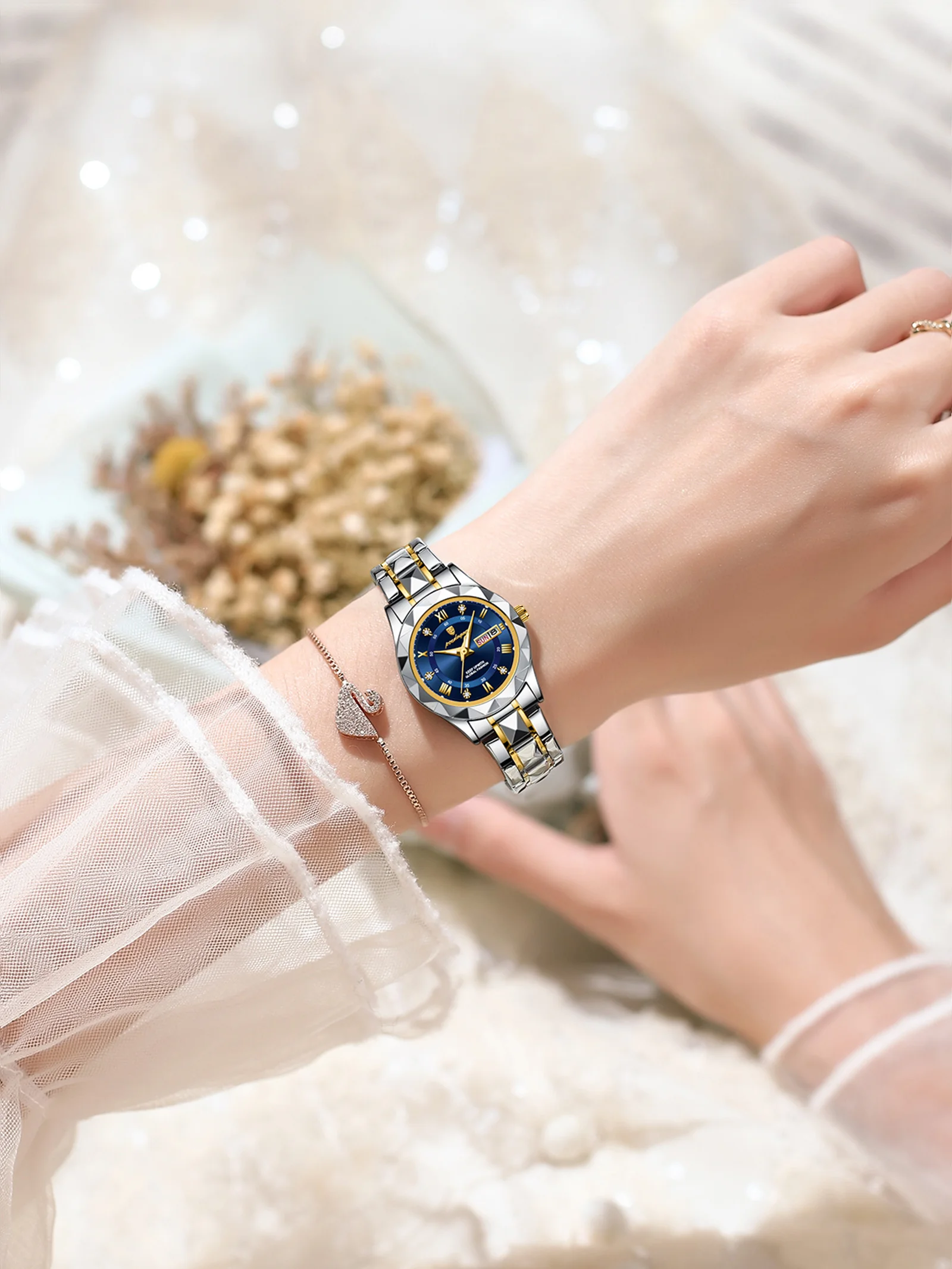 Женские кварцевые водонепроницаемые часы с индикацией даты из нержавеющей стали