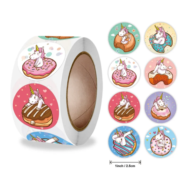 

500pcs/roll Cute Cartoon Unicorn Decoration Label Sticker DIY Scrapbook Envelope Packaging Kindergarten Teacher Award Stickers
