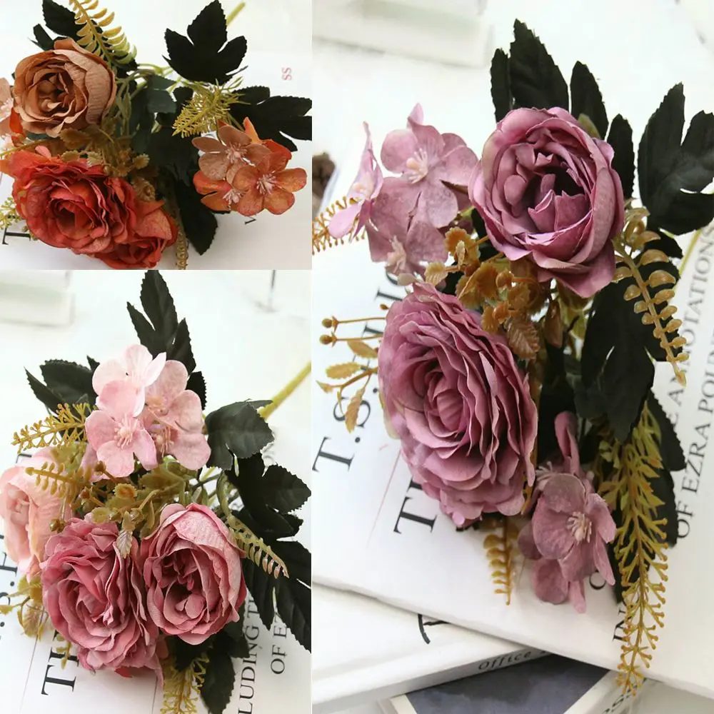 Украшение домашнего стола осенняя свадьба искусственные розы букет невесты