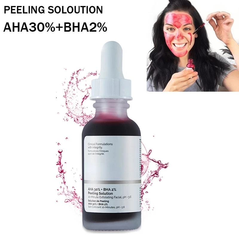 

Face Makeup Peeling Solution AHA 30% + BHA 2% Acne Removing Serum Repair Hyaluronic Acid Face Skin Care 30ml