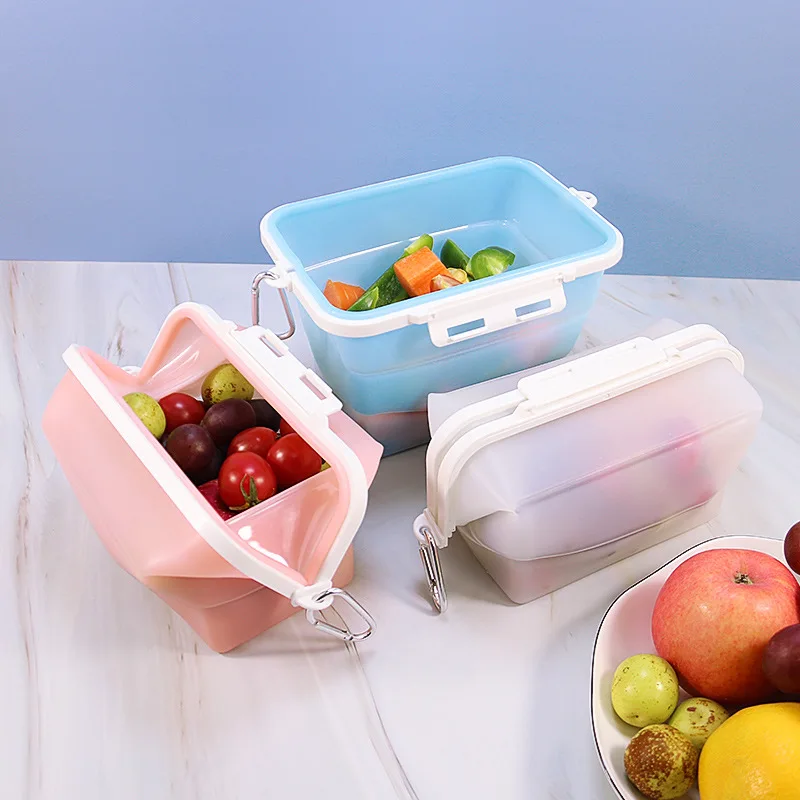 

Reusable Silicone Food Fresh-keeping Storage Box Fruits Vegetables Crisper Folding Lunch Box for Refrigerator Microwave Heating