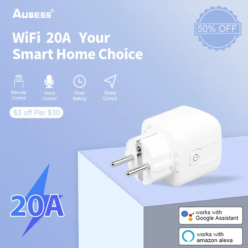 Tuya Smart Plug EU / FR WiFi Socket With Power Metering Voice Remote Control  20A 4400W Works With Alice Alexa Google Home
