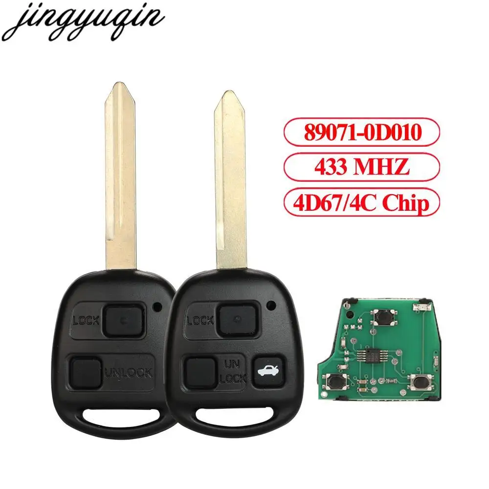 

Jingyuqin 3pcs Remote Car Key Alarm CE0165 433MHz 4D67/4C Chip For Toyota Corolla Avensis Yaris 1998+ 2/3 Button Fob 89071-0D010