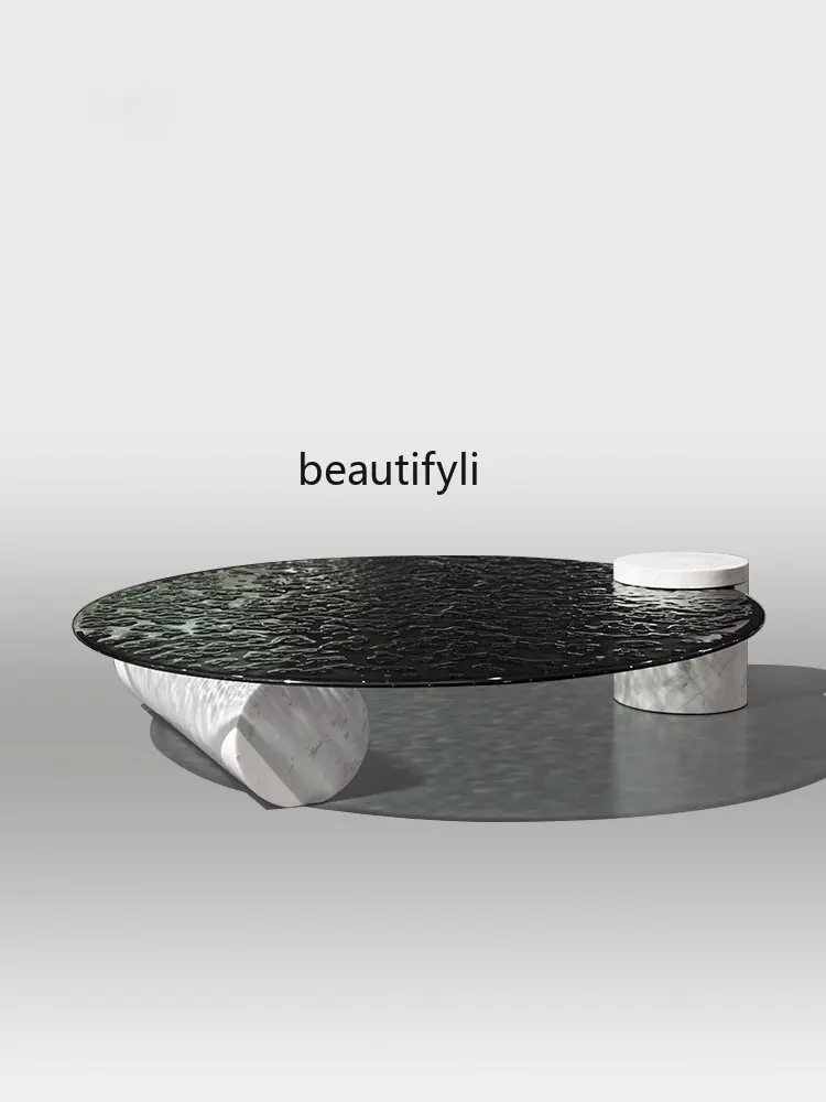 

Круглый стеклянный журнальный столик zq, Роскошный итальянский натуральный мрамор, волнистость воды для маленькой квартиры