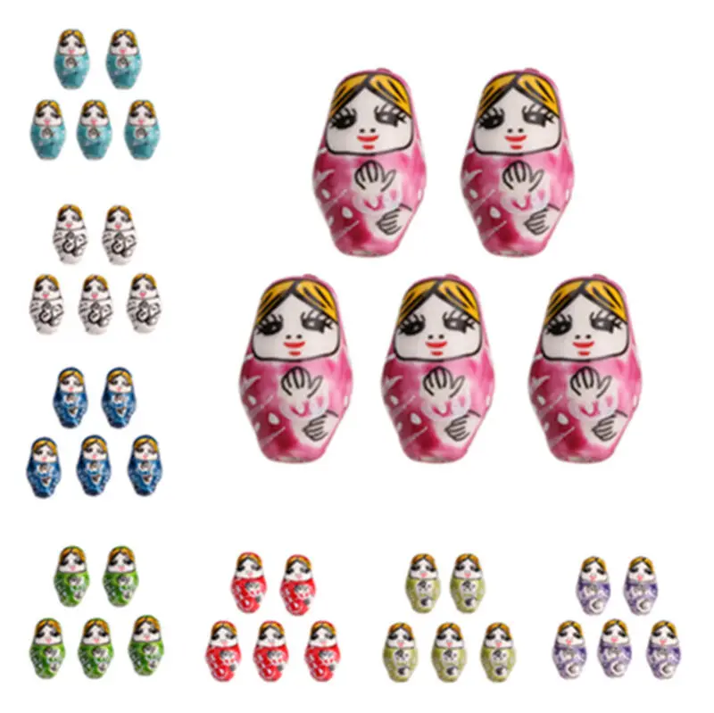 

10Pcs Handmade Crafts Spacer Bead Ceramic Porcelain Russian Doll Loose Beads Jewelry Making DIY Findings