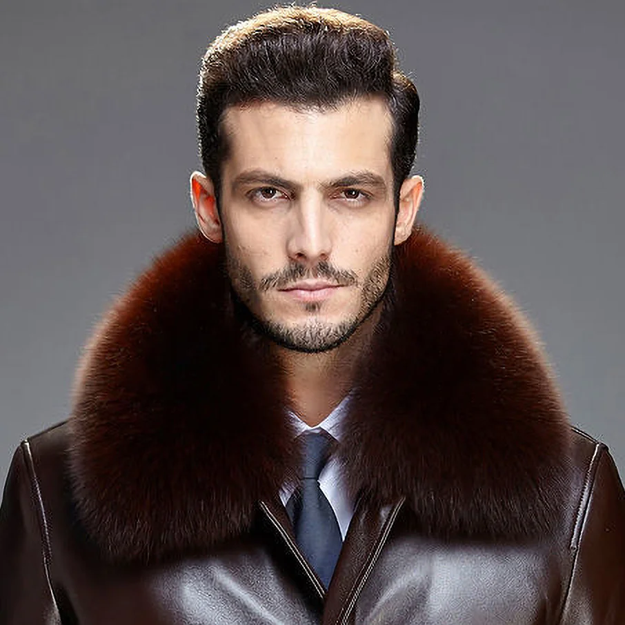 

Real Fox Fur Collar for Men Furry Neck Warmer Natural Fur Scarf For Jacket Ring Winter Genuine Square Shawls Black And Brown