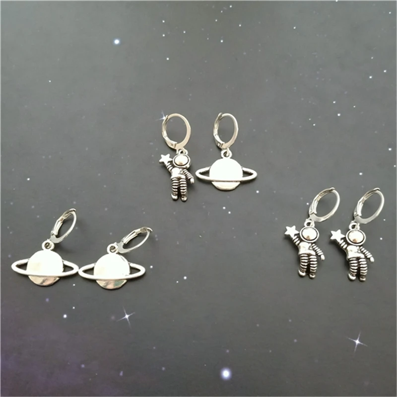 

Astronaut Earrings, Minimalist Earrings, Asymmetrical Earrings, Space Jewelry, Planet Leverback Earrings, Small Hoop Earrings