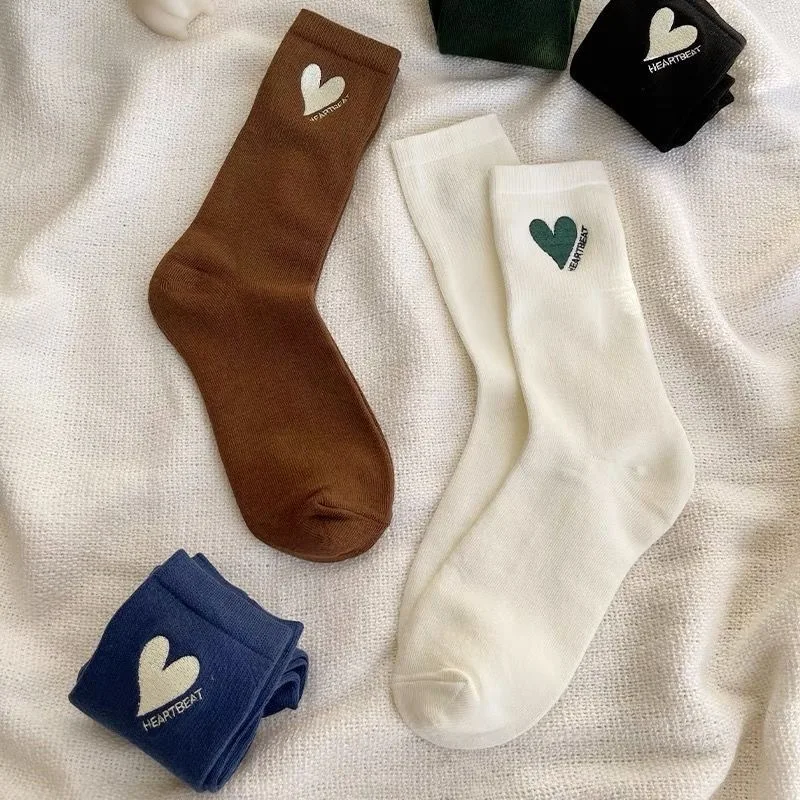 Cotton Love Long Cute Socks Women Heart Print Kawaii Beautiful Ladies Designer Socks High Femme Women Socks