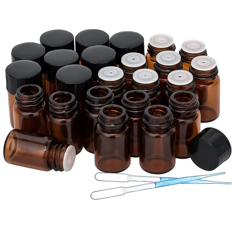 

24pcs 2ml Glass Bottles Mini Amber Sample Bottles with Black Caps for Essential Oils,Chemistry Lab Chemicals,Colognes & Perfumes