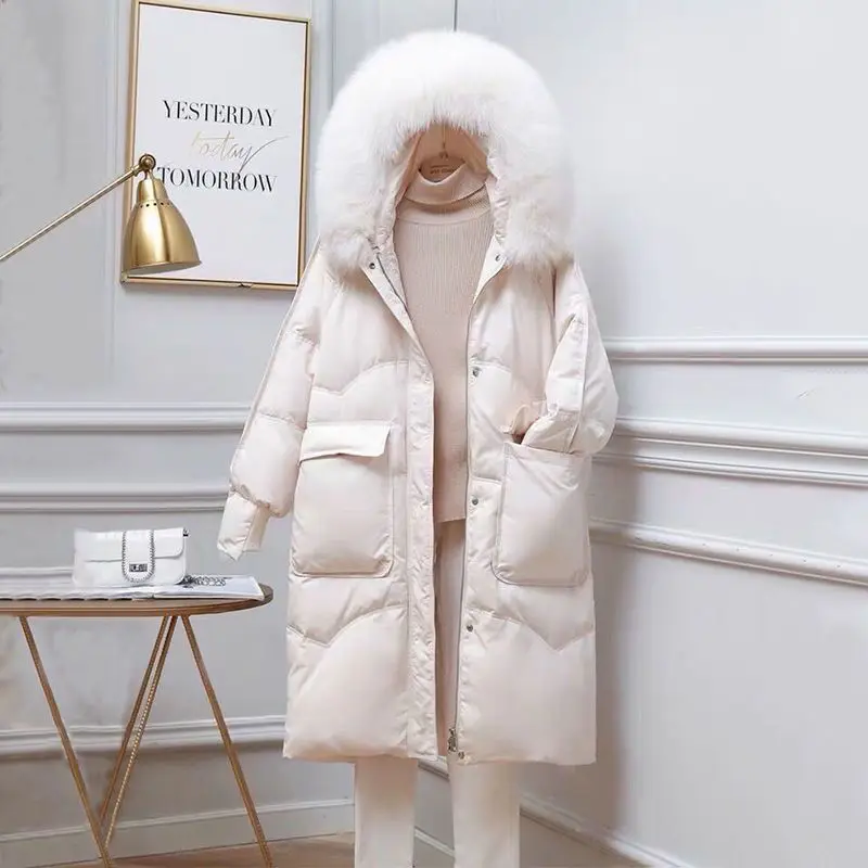 Women White Duck Down Long Jackets Loose Oversized Hooded Coat Autumn Winter Outwear 2022 Down Coats Casual Clothes Female E792