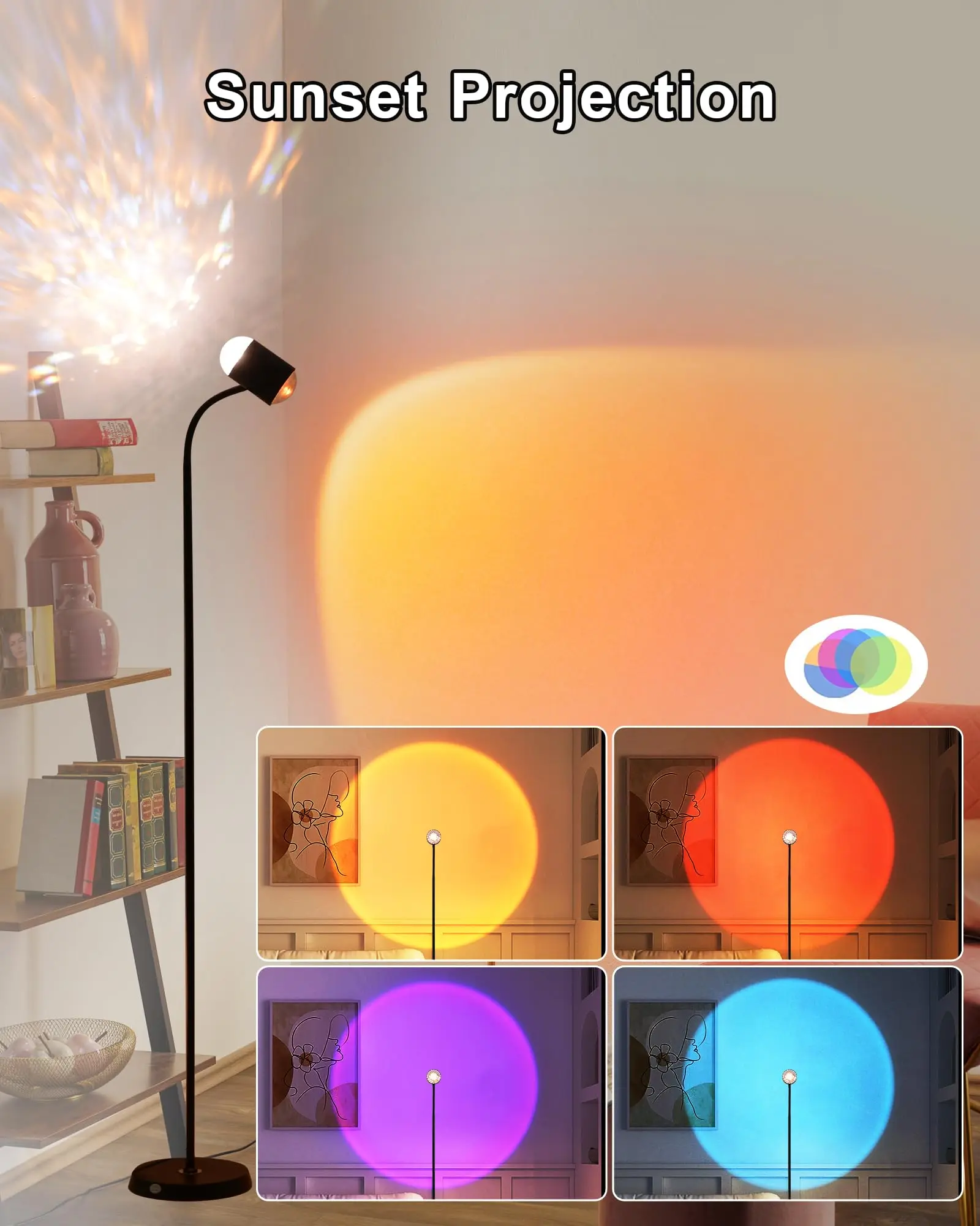 Лампа заката проектор черная лампа с двойной головкой и водной рябью